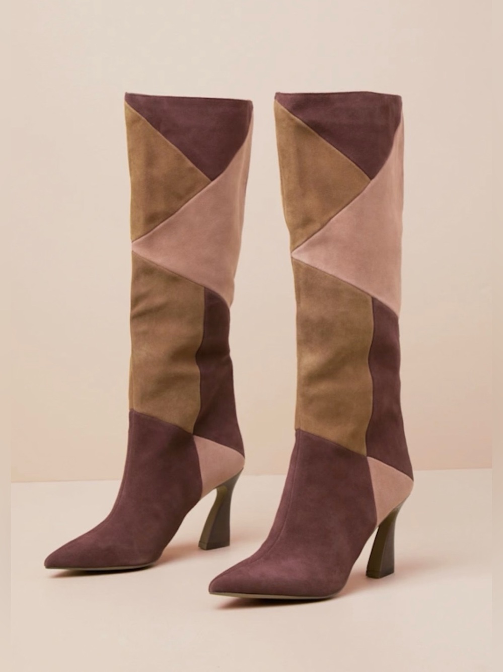 Funn Split Suede Patchwork Knee-High Boots